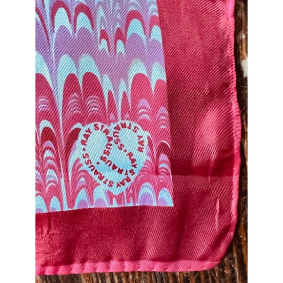 Vintage Ray Strauss Red Marbled Silk Scarf 27” Square Made in Japan - Picture 5 of 9